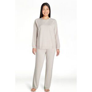 Joyspun Women's French Terry Sweatshirt and Joggers Set, 2-Piece, Size XS TAUPE